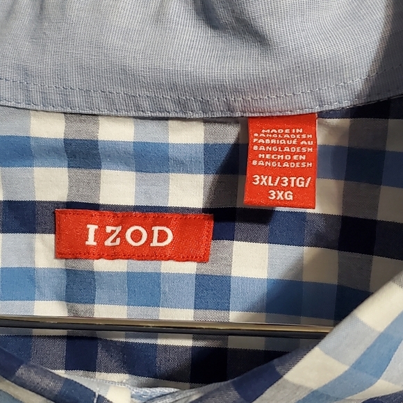 Izod Mens Shirt Size 3XL Blue White Plaid Long Sleeve Button Down - Picture 4 of 6